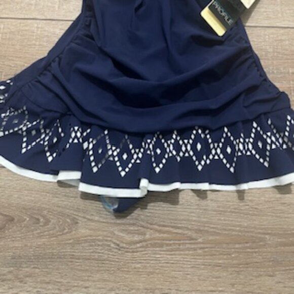 NEW Profile By Gottex One Piece Swimsuit Navy Blue Ruched Women’s Size‎ 6D NWT - Picture 8 of 12